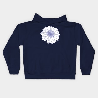 Very Peri Periwinkle Blue and White Flower Line Drawing Kids Hoodie